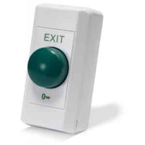 BGDN White Narrow Exit Switch With Green Dome Button