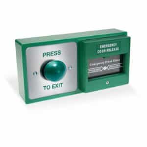 DBB-21-04 Dual Combined Press To Exit Green Dome Button And Emergency Door Release Call Point