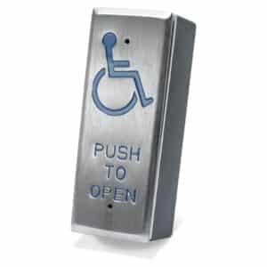 DRB002-ND DDA Narrow Push To Open Stainless Steel Wheelchair Symbol Push Pad