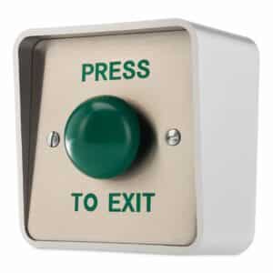 DRB054S-ITW-PTE Stainless Steel Press To Exit In Silver Shroud With Green Dome Button