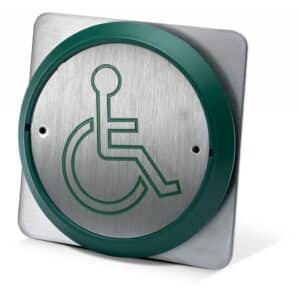 PBT-861BS-G Zinc Alloy Dda Exit Switch 85Mm Green Wheelchair Symbol Push Pad